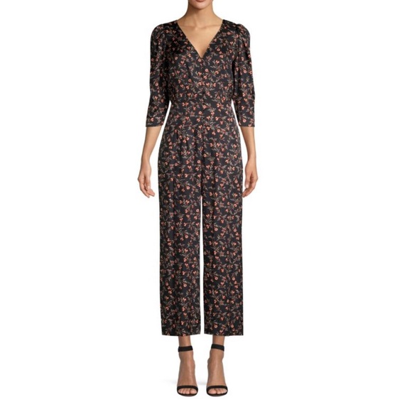 Rebecca Taylor Lia Black Floral Silk Jumpsuit NWT